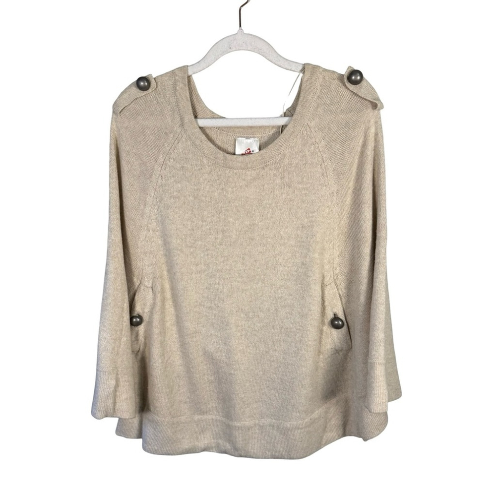 Like, Love Cream Beige Poncho Sweater with Button Accents Size L Cozy Oversized